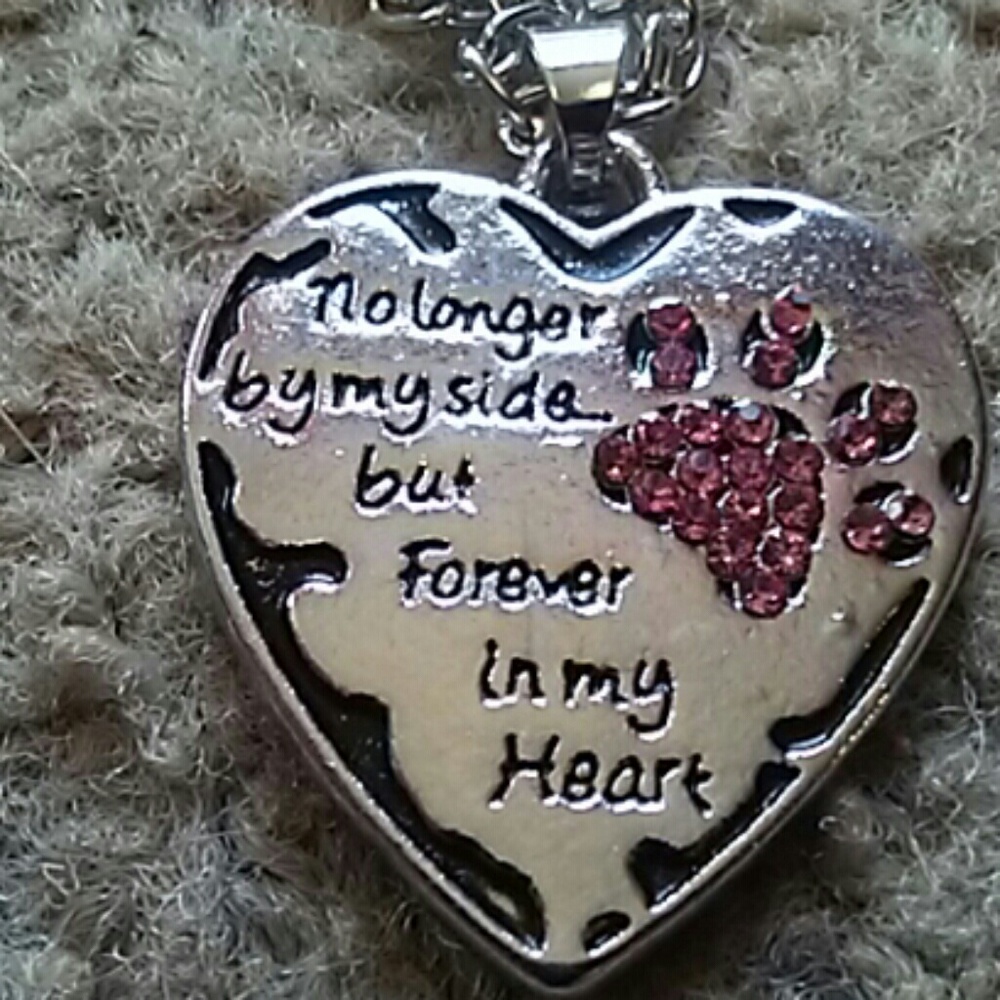 Silver Heart Pet Memorial Pendant with Pink Paw Accent